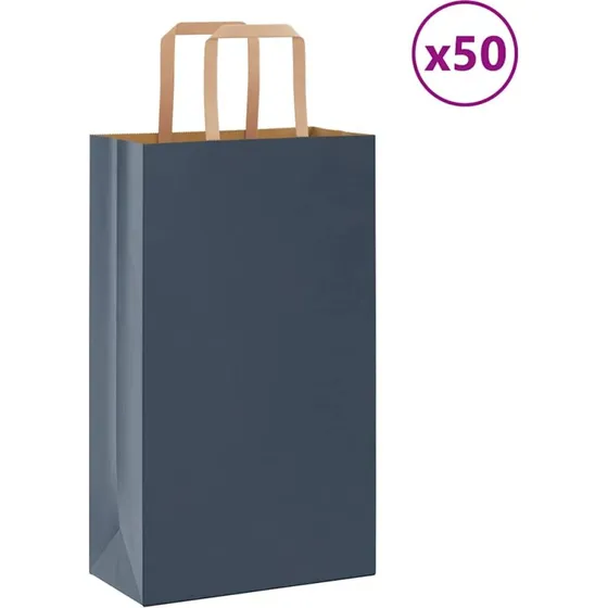 vidaXL papirposer 50 stk. blå 21x11x36 cm med håndtag