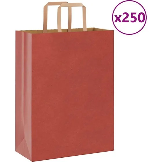 vidaXL papirposer 250 stk. rød 26x12x35 cm med håndtag