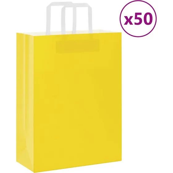 vidaXL papirposer 50 stk. 26x12x35 cm gul med håndtag