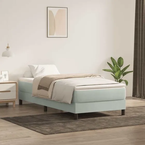 vidaXL Kontinentalseng med Madras Lysegrå 90x210 cm Fløjl