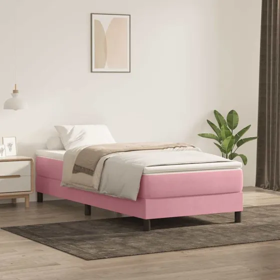 vidaXL Kontinentalseng med Madras Lyserød 90x210 cm Fløjl