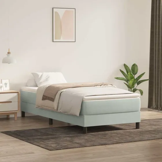 vidaXL Kontinentalseng med Madras Lysegrå 80x220 cm Fløjl