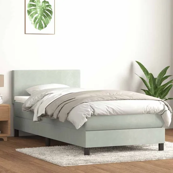 vidaXL Kontinentalseng med madras lysegrå 90x210 cm fløjl