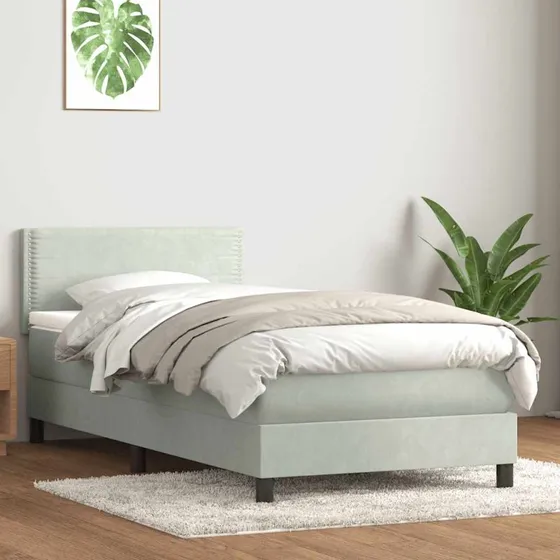 vidaXL Kontinentalseng med Madras Lysegrå 80x220 cm Fløjl