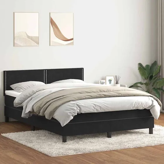 vidaXL Boxspring seng med madras, sort, 160x220 cm, fløjl