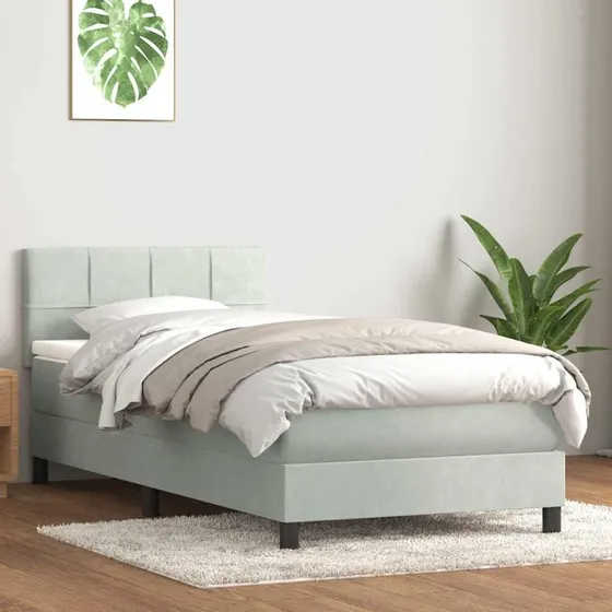 vidaXL Kontinentalseng med madras lysegrå 90x210 cm fløjl