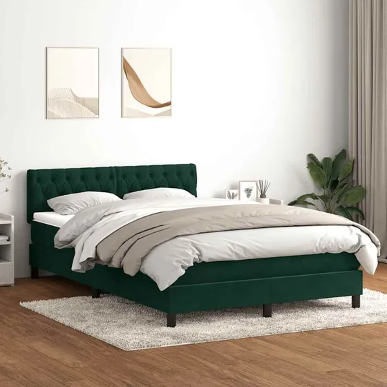 vidaXL Kontinentalseng 160x220 cm fløjl mørkegrøn med pocketfjedre