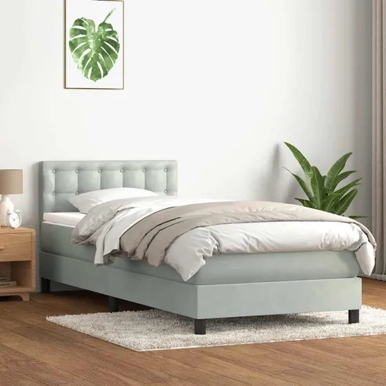 vidaXL Kontinentalseng med madras lysegrå 80x220 cm fløjl