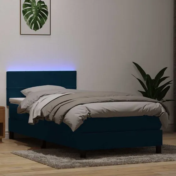 vidaXL Kontinentalseng 80x210 cm mørkeblå fløjl med LED-lys og pocketfjedremadras