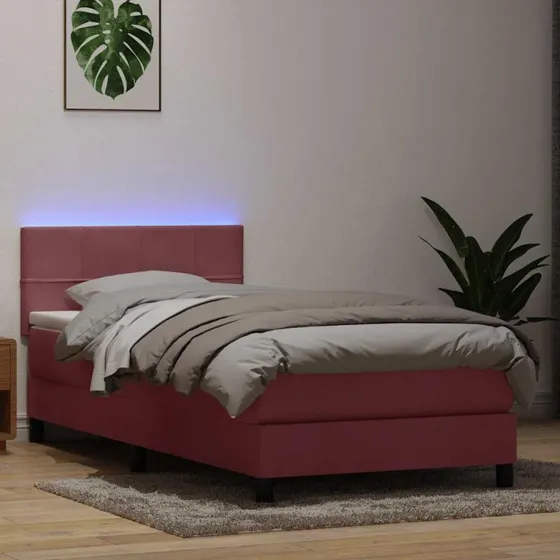 Kontinentalseng med madras og LED-lys lyserød 80x220 cm fløjl