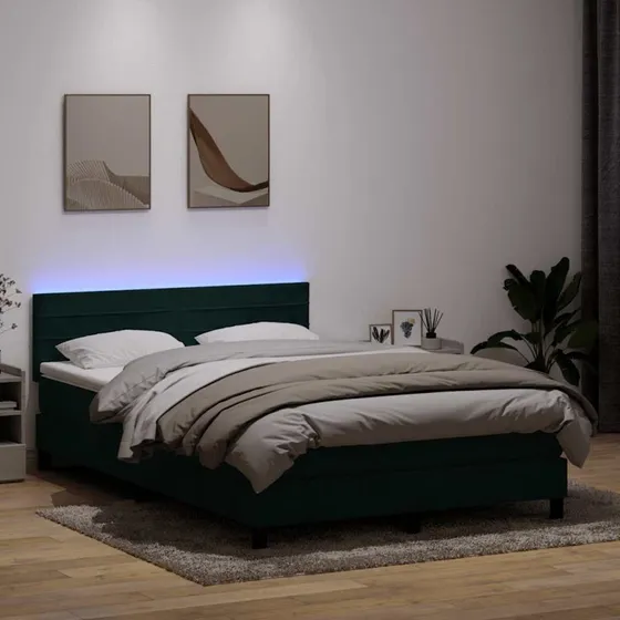 vidaXL Kontinentalseng 160x210 cm med LED-lys, fløjl mørkegrøn