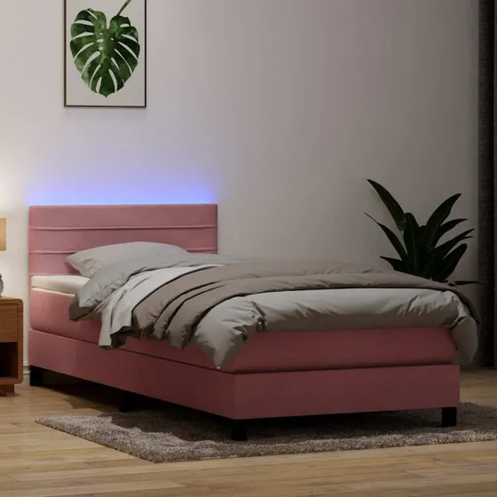 vidaXL Kontinentalseng med Fløjl Madras og LED-lys, 80x220 cm, lyserød