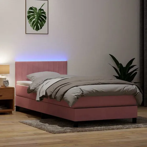 vidaXL Kontinentalseng med Madras og LED-lys, Lyserød, 80x220 cm