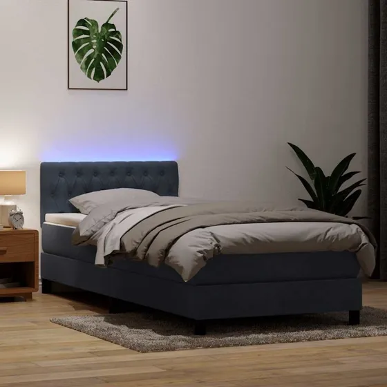 vidaXL Kontinentalseng med madras og LED-lys, mørkegrå 80x210 cm