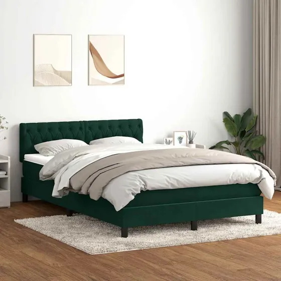 vidaXL Kontinentalseng 160x210 cm med madras og LED-lys, fløjl mørkegrøn
