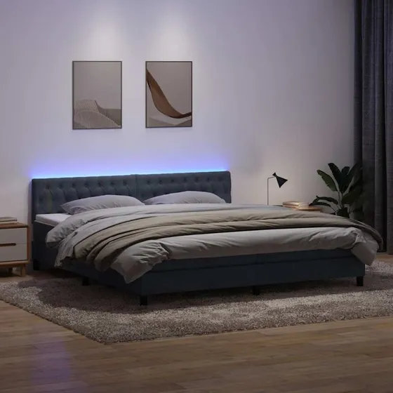 vidaXL Kontinentalseng 180x210 cm med madras og LED-lys, fløjl mørkegrå