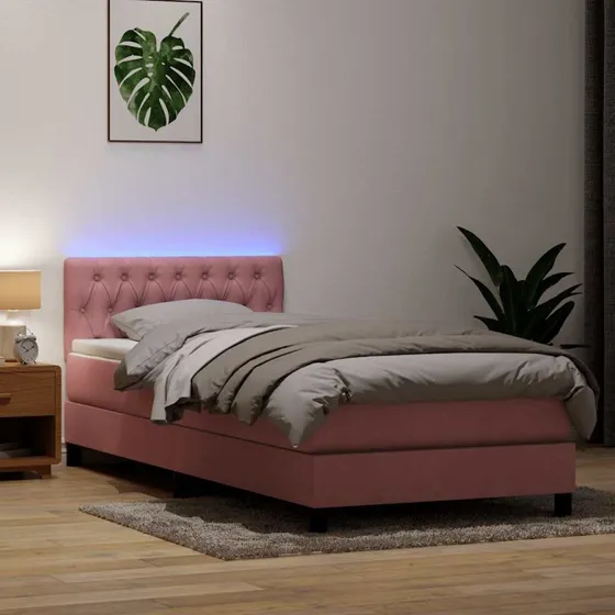 vidaXL Kontinentalseng med Madras og LED-lys, 80x220 cm, lyserød, fløjl