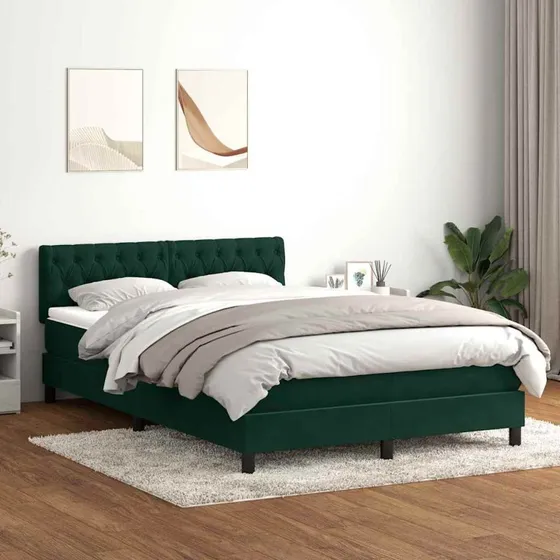 vidaXL Kontinentalseng 160x220 cm fløjl mørkegrøn med LED-lys og pocketfjedresmadras