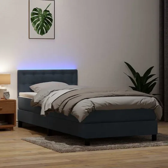 vidaXL Kontinentalseng med madras og LED-lys, mørkegrå 80x210 cm