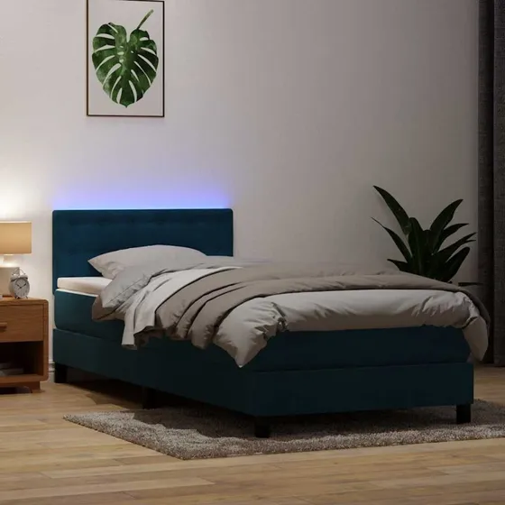 vidaXL Kontinentalseng 80x210 cm mørkeblå fløjl med LED-lys og pocketfjedresmadras