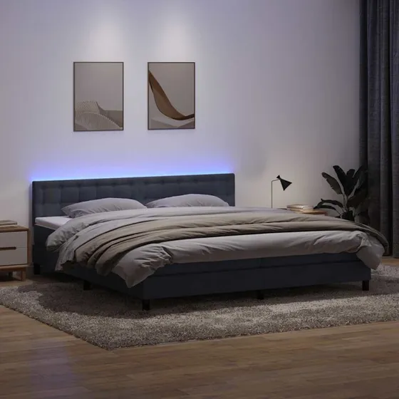 vidaXL Kontinentalseng 180x210 cm med madras og LED-lys, fløjl mørkegrå