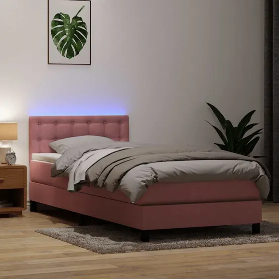 vidaXL Kontinentalseng med Madras og LED-lys, Lyserød, 80x220 cm