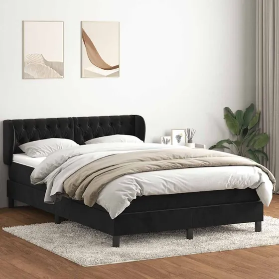 vidaXL Boxspring seng med madras, sort, 160x220 cm, fløjl