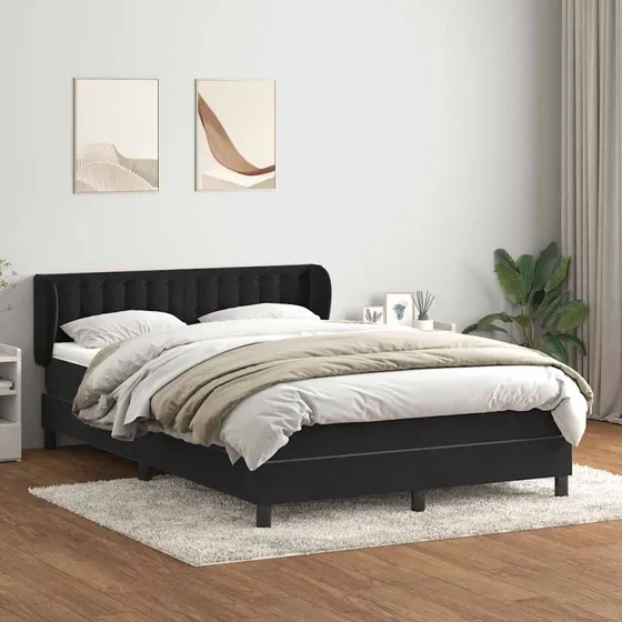 vidaXL Boxspring seng med madras Sort 160x220 cm Fløjl