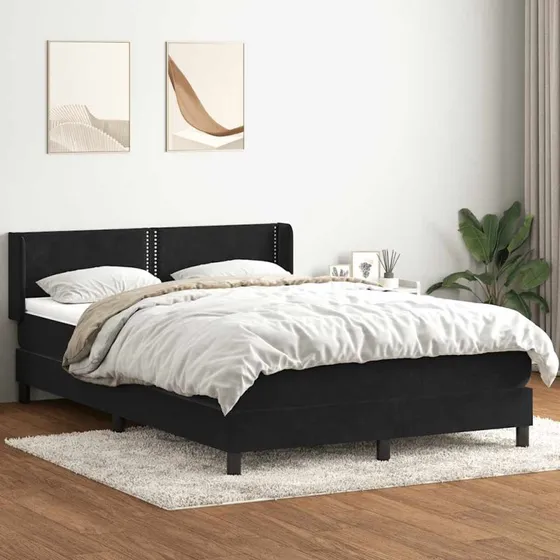 vidaXL Boxspring seng med madras, sort, 160x220 cm, fløjl