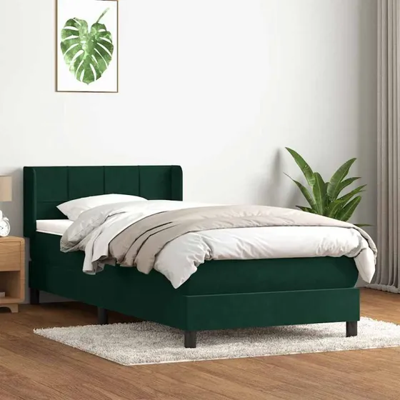 vidaXL Kontinentalseng med Fløjlsmadras, Mørkegrøn 80x220 cm