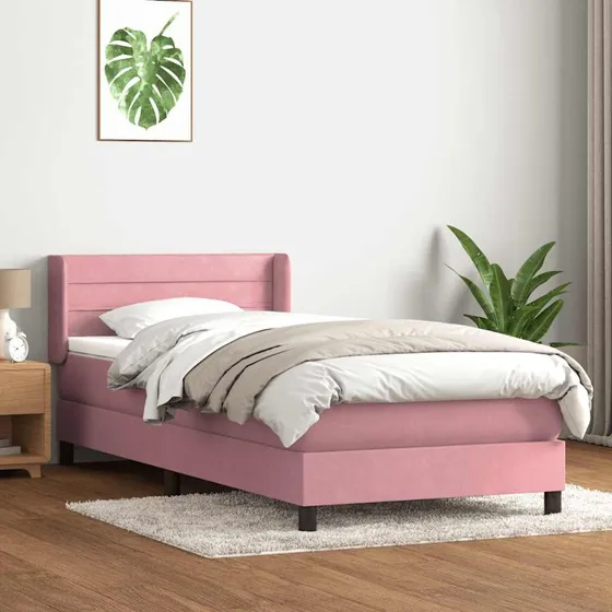 vidaXL Kontinentalseng med fløjlsmadras lyserød 90x220 cm