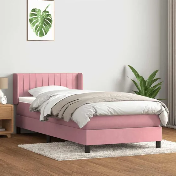 vidaXL Kontinentalseng med fløjlsmadras lyserød 90x210 cm