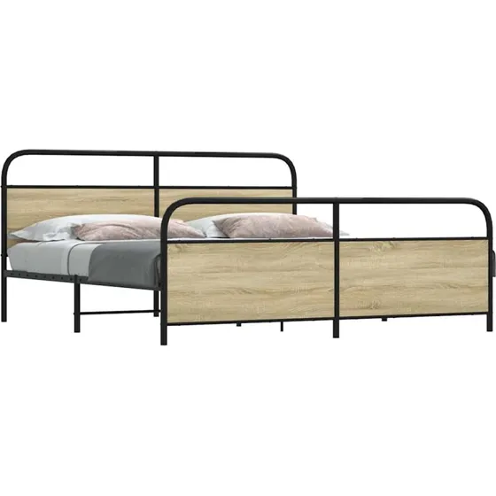vidaXL Sengeramme 180x200 cm Metal Sonoma-Eg med Hovedgærde og Fodgærde
