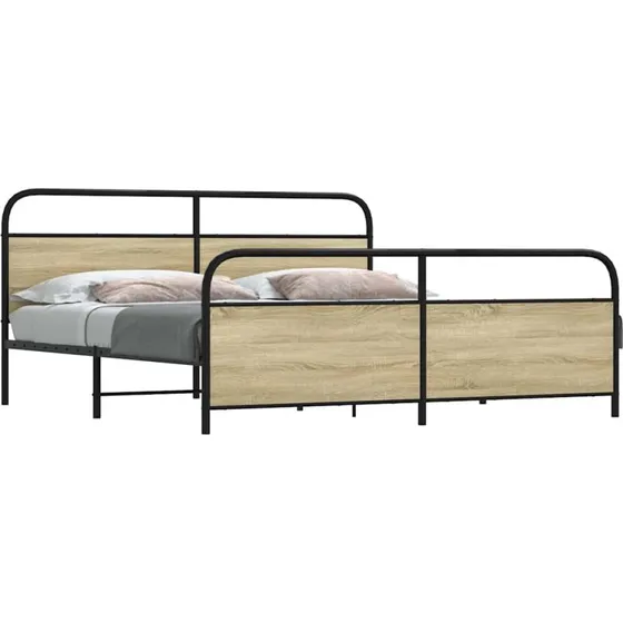 vidaXL Sengeramme 193x203 cm Metal Sonoma-Eg med Hoved- og Fodgærde