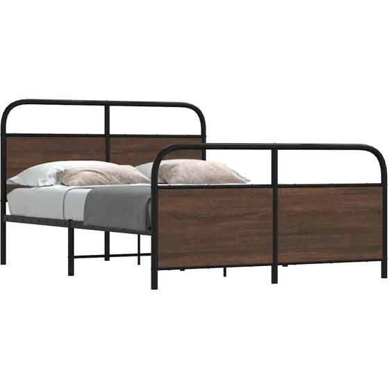 vidaXL Sengeramme 137x190 cm brun egetræ med hovedgærde og fodgærde