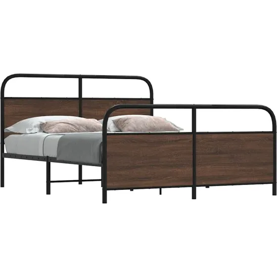 vidaXL Sengeramme 160x200 cm Metal Brun Egetræsfarve