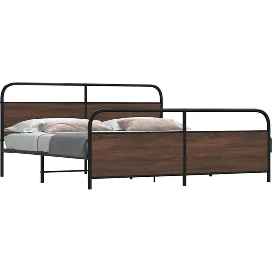 vidaXL Sengeramme 183x213 cm Metal Brun Egetræsfarve