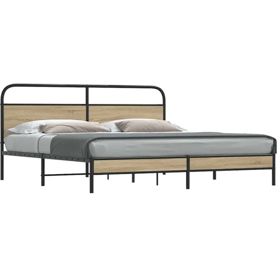 vidaXL Sengeramme 193x203 cm Røget Egetræsfarve Metal