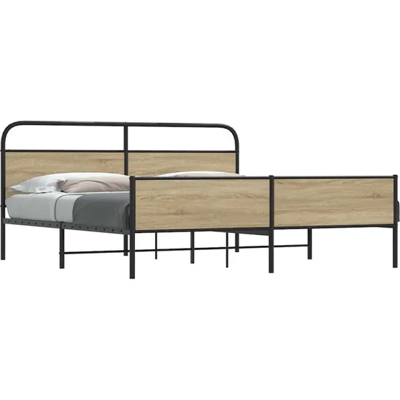 vidaXL Sengeramme 183x213 cm Metal Røget Egetræsfarve med Sengegavl