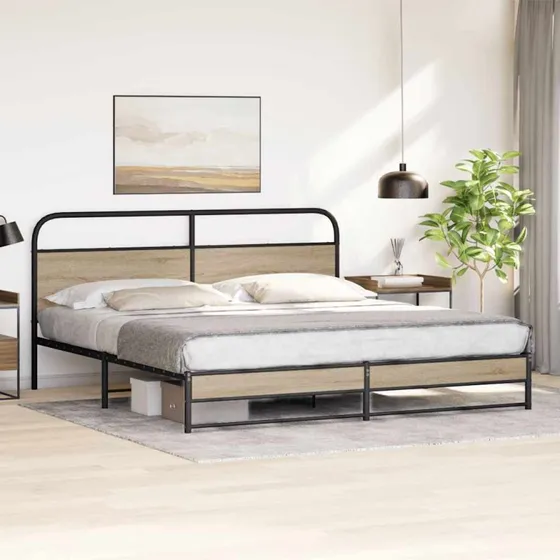 vidaXL Sengeramme 200x200 cm Røget Egetræsfarve Metal