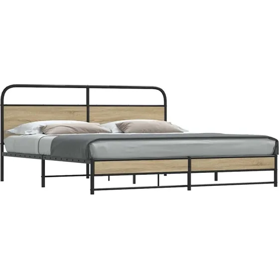 vidaXL Sengeramme 183x213 cm Metal Røget Egetræsfarve