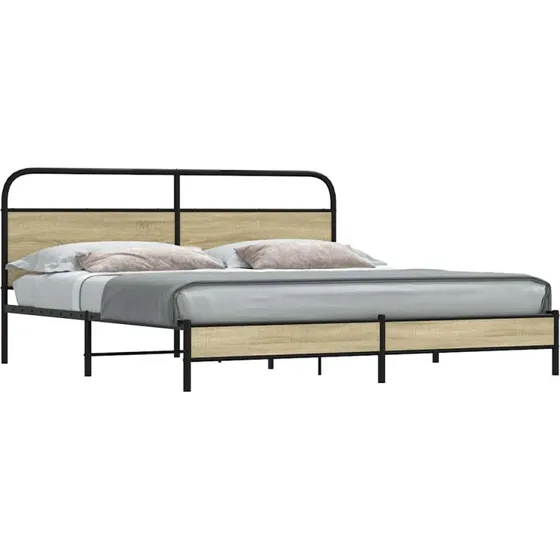 vidaXL Sengeramme 193x203 cm Metal Sonoma-Eg med Sengegavl