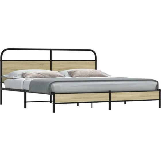vidaXL Sengeramme 200x200 cm Metal Sonoma-Eg med Sengegavl