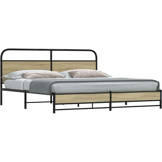 vidaXL Sengeramme 183x213 cm Metal Sonoma-Eg med Sengegavl
