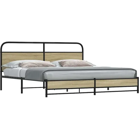 vidaXL Sengeramme 193x203 cm Metal Sonoma-Eg med Sengegavl