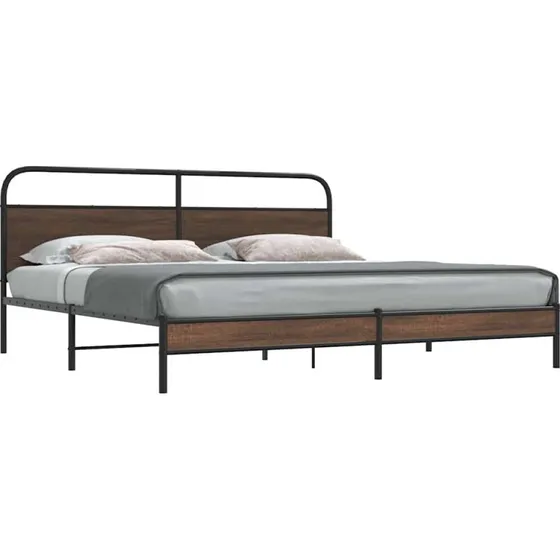 vidaXL Sengeramme 183x213 cm Metal Brun Egetræsfarve med Sengegavl