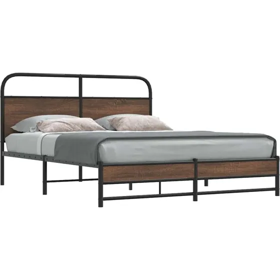 vidaXL Sengeramme 160x200 cm Metal Brun Egetræsfarve
