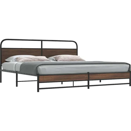 vidaXL Sengeramme 183x213 cm Metal Brun Egetræsfarve