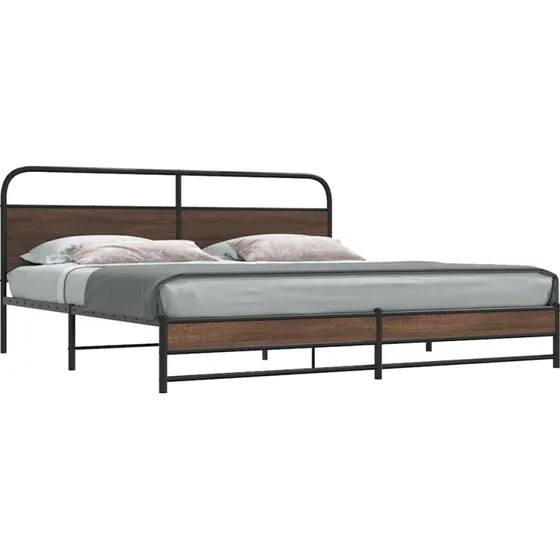 vidaXL Sengeramme 200x200 cm Metal Brun Egetræsfarve med Sengegavl