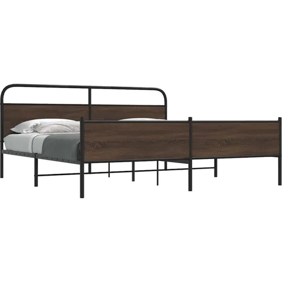 vidaXL Sengeramme 200x200 cm Metal Brun Egetræsfarve